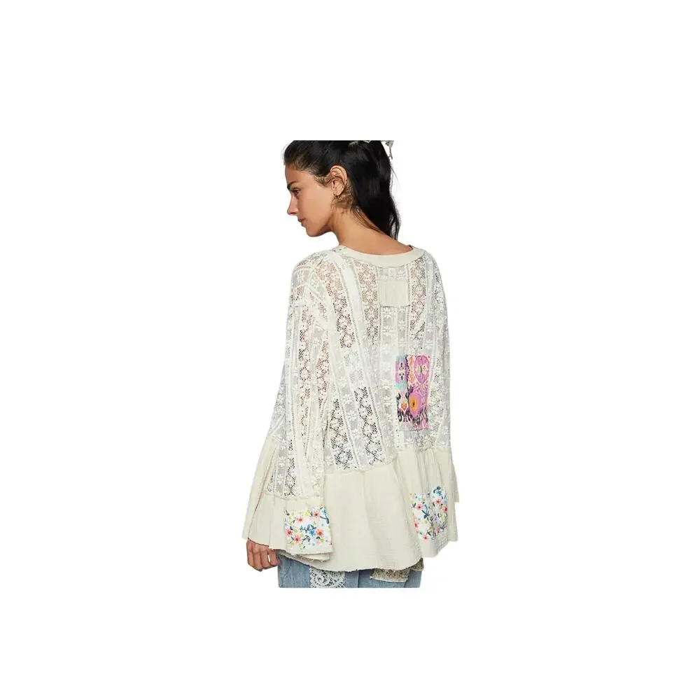 POL - Gauze Floral Ruffle Open Cardigan Small